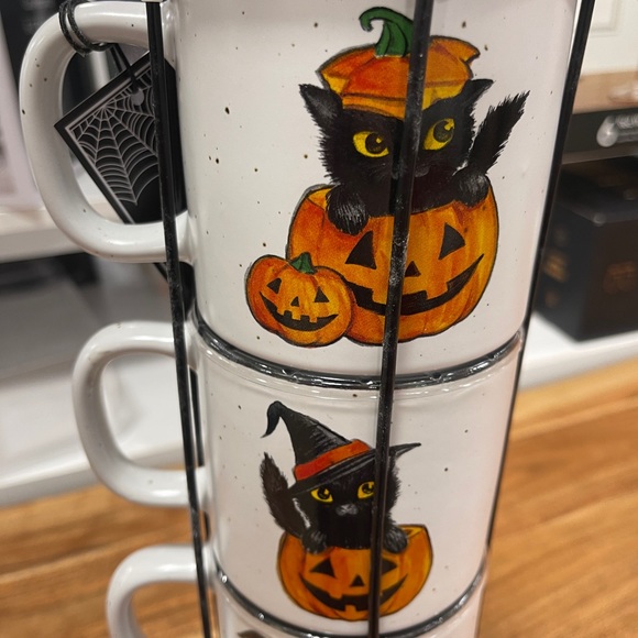 NEW Halloween Black Cat & Jack o’lantern 🐈‍⬛ 🎃 ceramic Stacking Mug Set Stand - Picture 5 of 5
